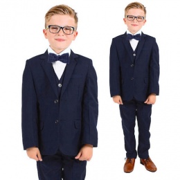 Boys Navy 5 Piece Slim Fit Bow Tie Suit